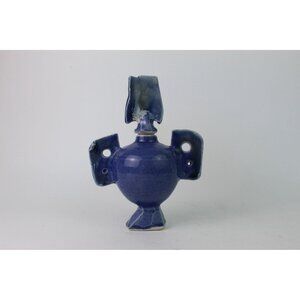 Vintage Blue Studio Pottery Abstract Lidded Vessel, Sculptural Form